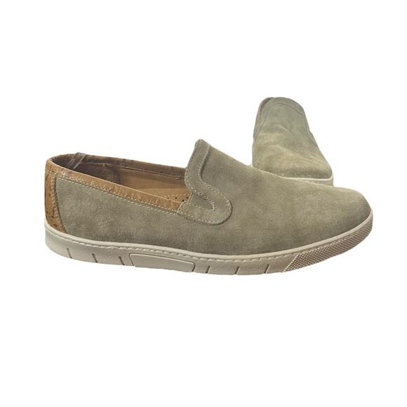 TB Phelps Men’s Suede Slip-On Shoes Tan Leather Trim SZ 9 Casual Comfort loafer - Picture 10 of 10